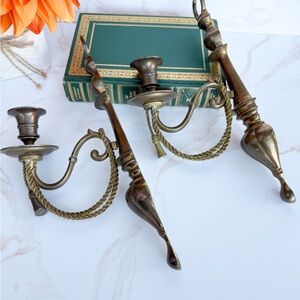 Vintage Traditional Old World Style Brass Rope & Tassel Wall Sconces - PAIR